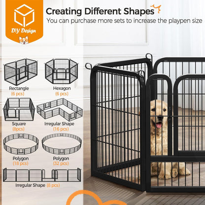 24/32/40-Inch 8/16/32 Panel Heavy Duty Pet Playpen Dog Exercise Pen Cat Fence with Door Puppy Rabbits Portable Play Pen,Outdoor/Indoor,Black