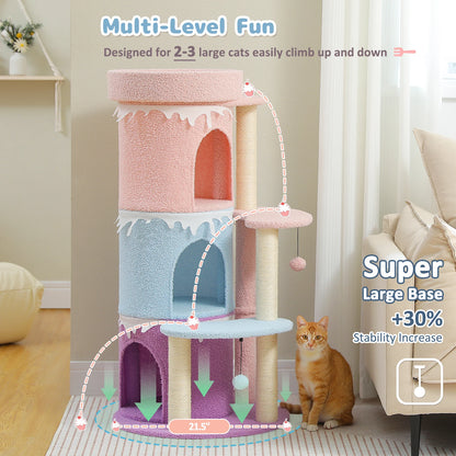 Cat Tree Cat Condos for Large Cats, Cat Tower House with Large Top Perch and Sisal Covered Scratching Posts for Indoor Cats Gift