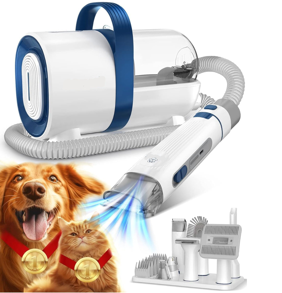 Dog Hair Vacuum&Dog Grooming Kit with 7 Pet Grooming Tools for Shedding Pet Hair