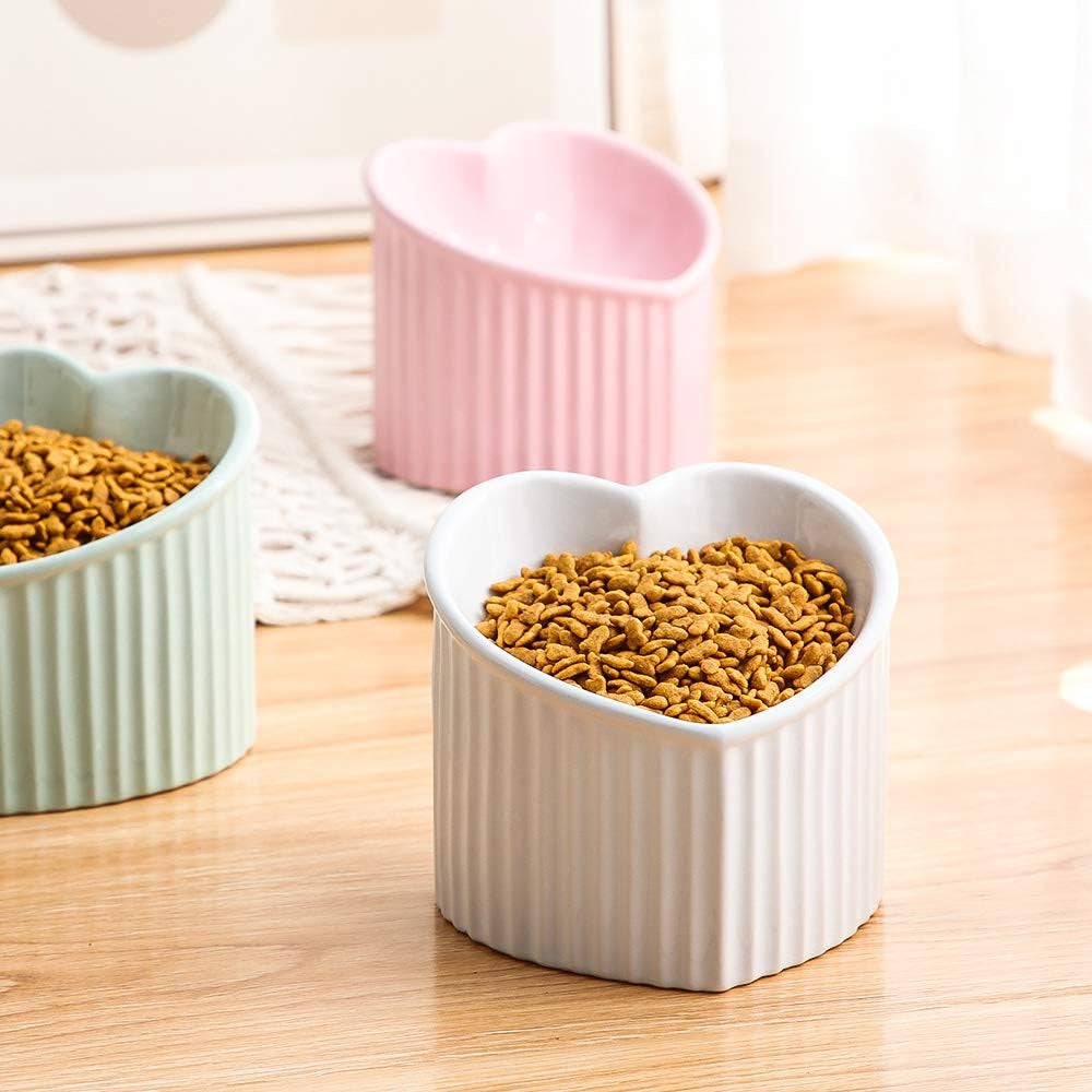 Ceramic Raised Cat Bowls, Tilted Elevated Food or Water Bowls, Stress Free, Backflow Prevention, Dishwasher and Microwave Safe, Lead & Cadmium Free