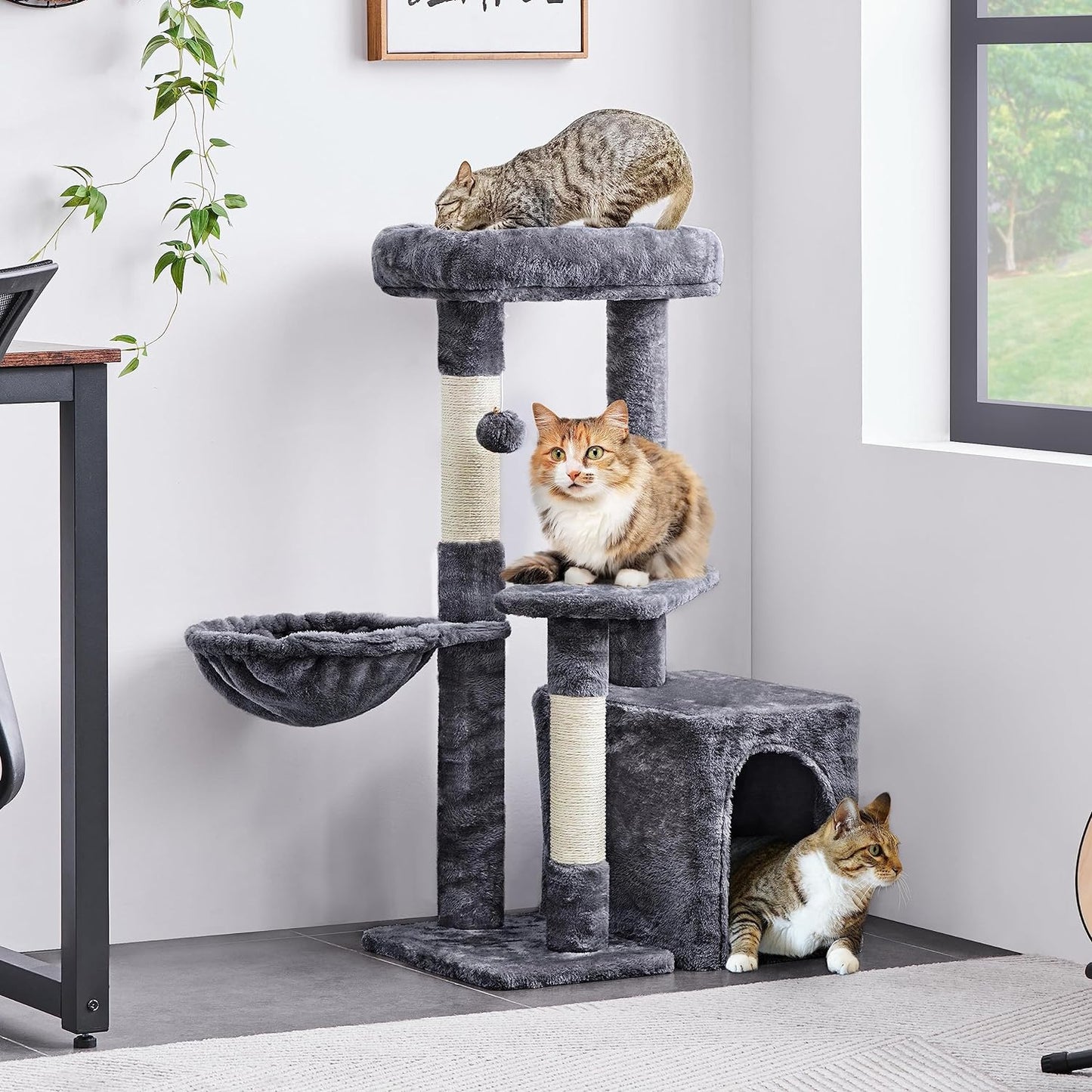 Cat Tree 33In Cat Tower, Multi-Level Cat Condo with Extra Scratch Boards and Sisal Posts as Kitty Activity Center