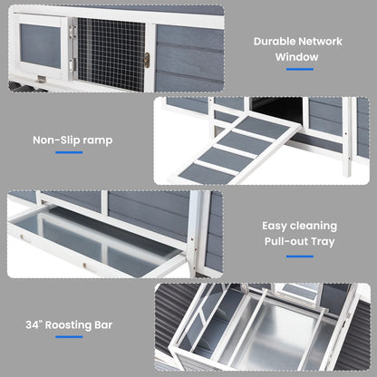 Chicken Coop 56" Large Wooden Chicken Hutch with 6 Nesting Boxes Outdoor Hen House Chicken Cage W/Ramps, Removable Tray for Easy Cleaning