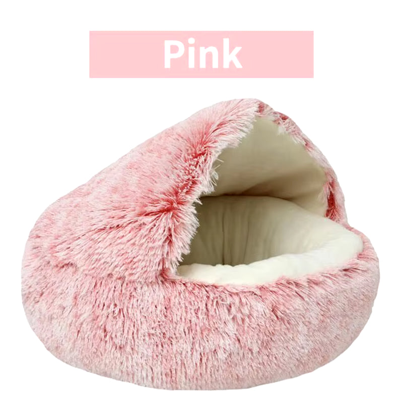 Soft Plush Pet Bed with Cover round Cat Bed Pet Mattress Warm Cat Dog 2 in 1 Sleeping Nest Cave for Small Dogs