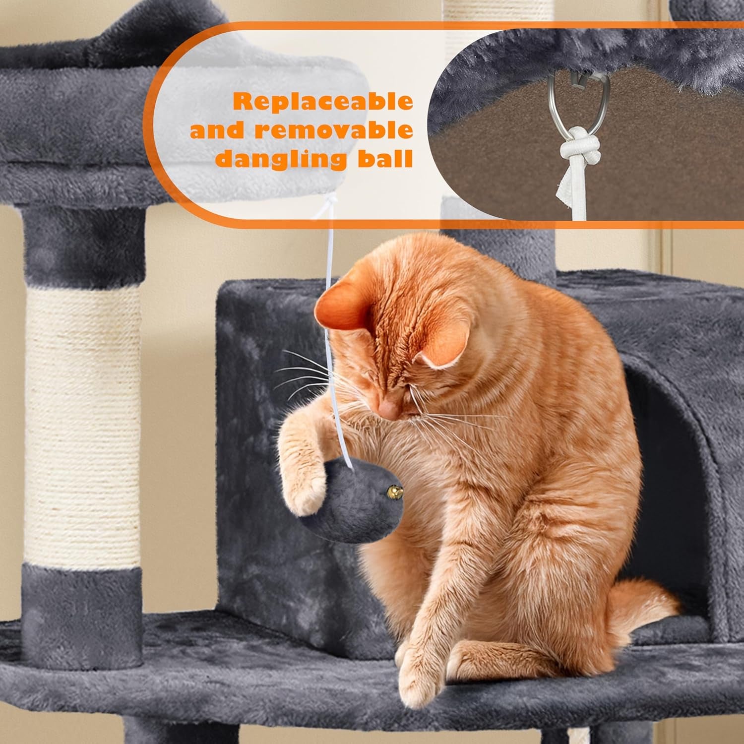 62.2 Inches Cat Tree Cat Towers Cat Condo with Platform & Hammock, Scratching Posts for Kittens Pet Play House with Plush Perch for Indoor Activity Relaxing