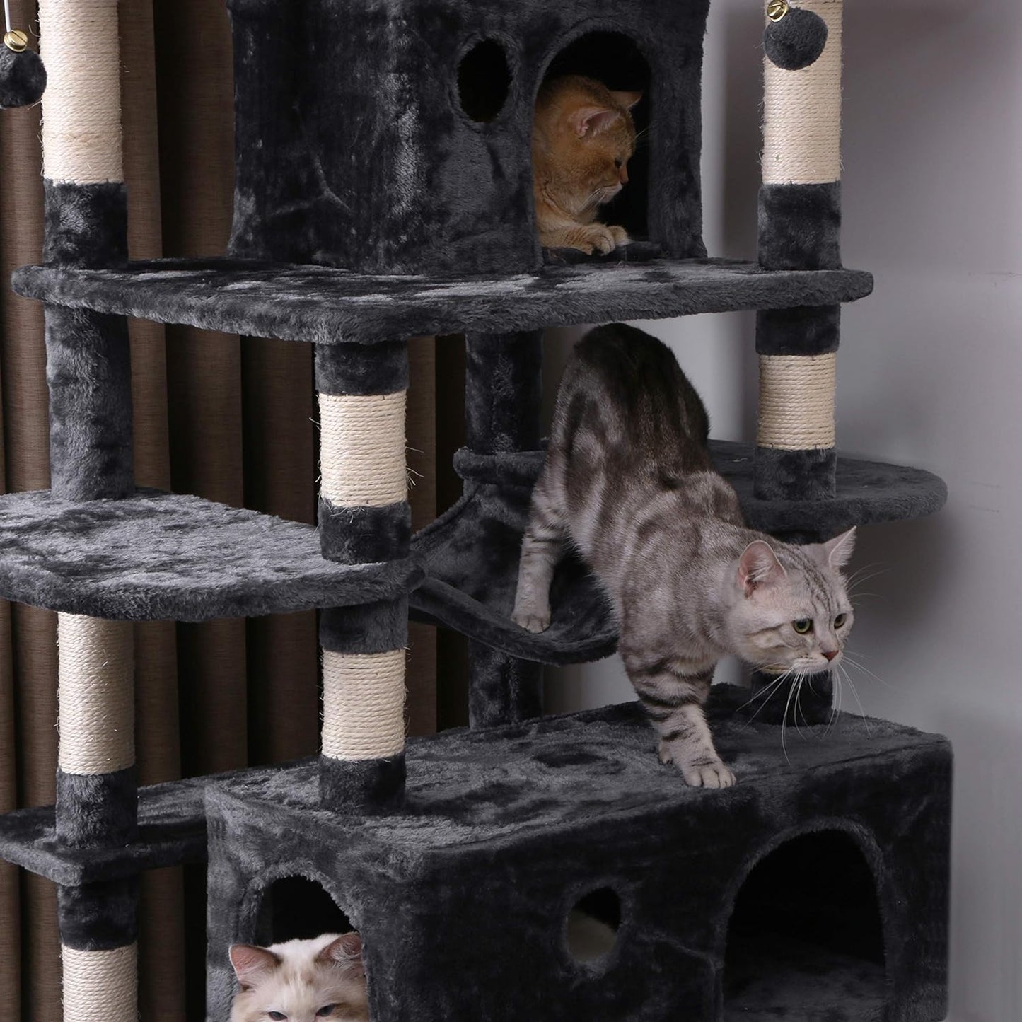 Large Cat Tree Condo with Sisal Scratching Posts Perches Houses Hammock, Cat Tower Furniture Kitty Activity Center Kitten Play House MMJ03