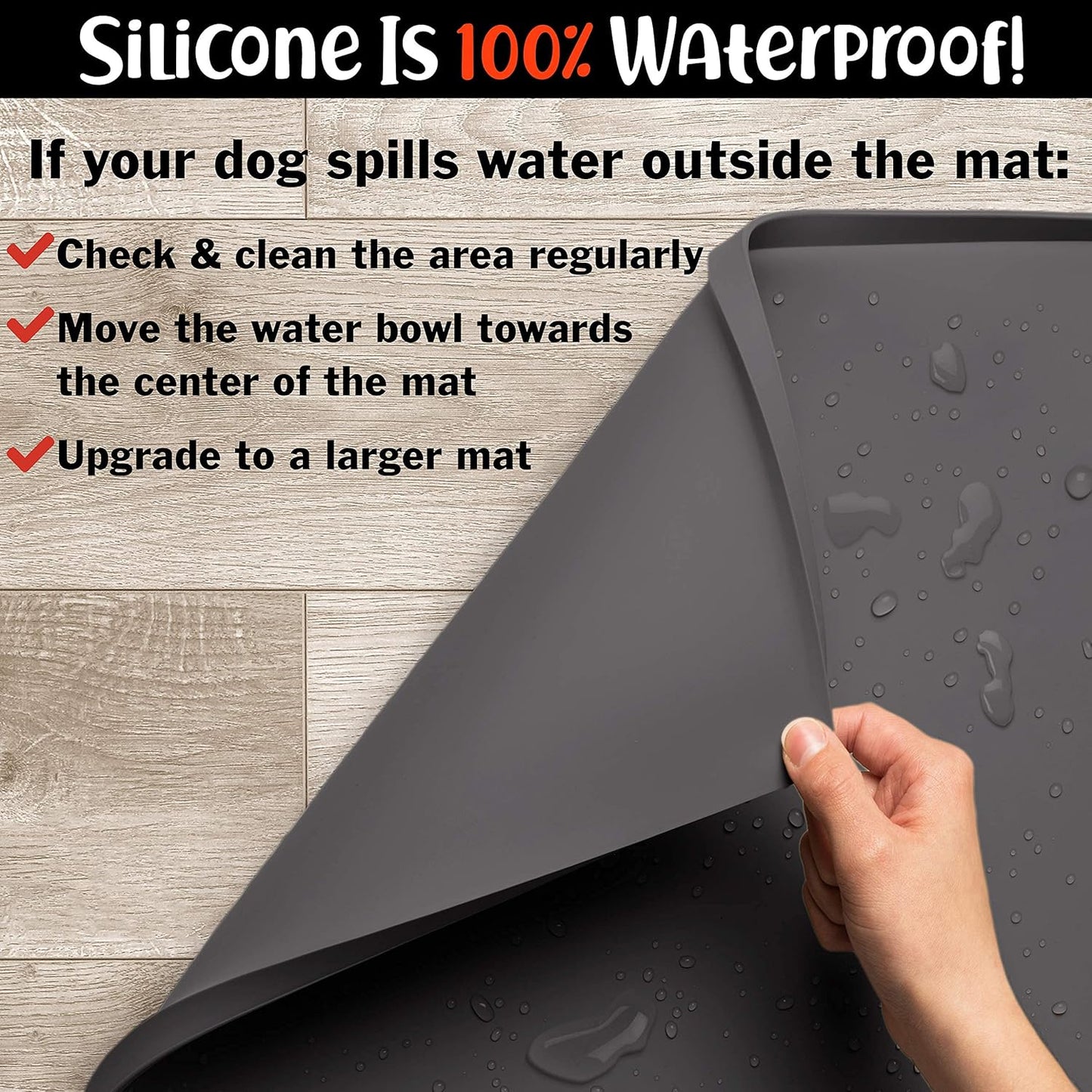 Dog Food Mat - Waterproof Dog Bowl Mat, Silicone Dog Mat for Food and Water, Pet Food Mat with Edges, Dog Food Mats for Floors, Nonslip Dog Feeding Mat