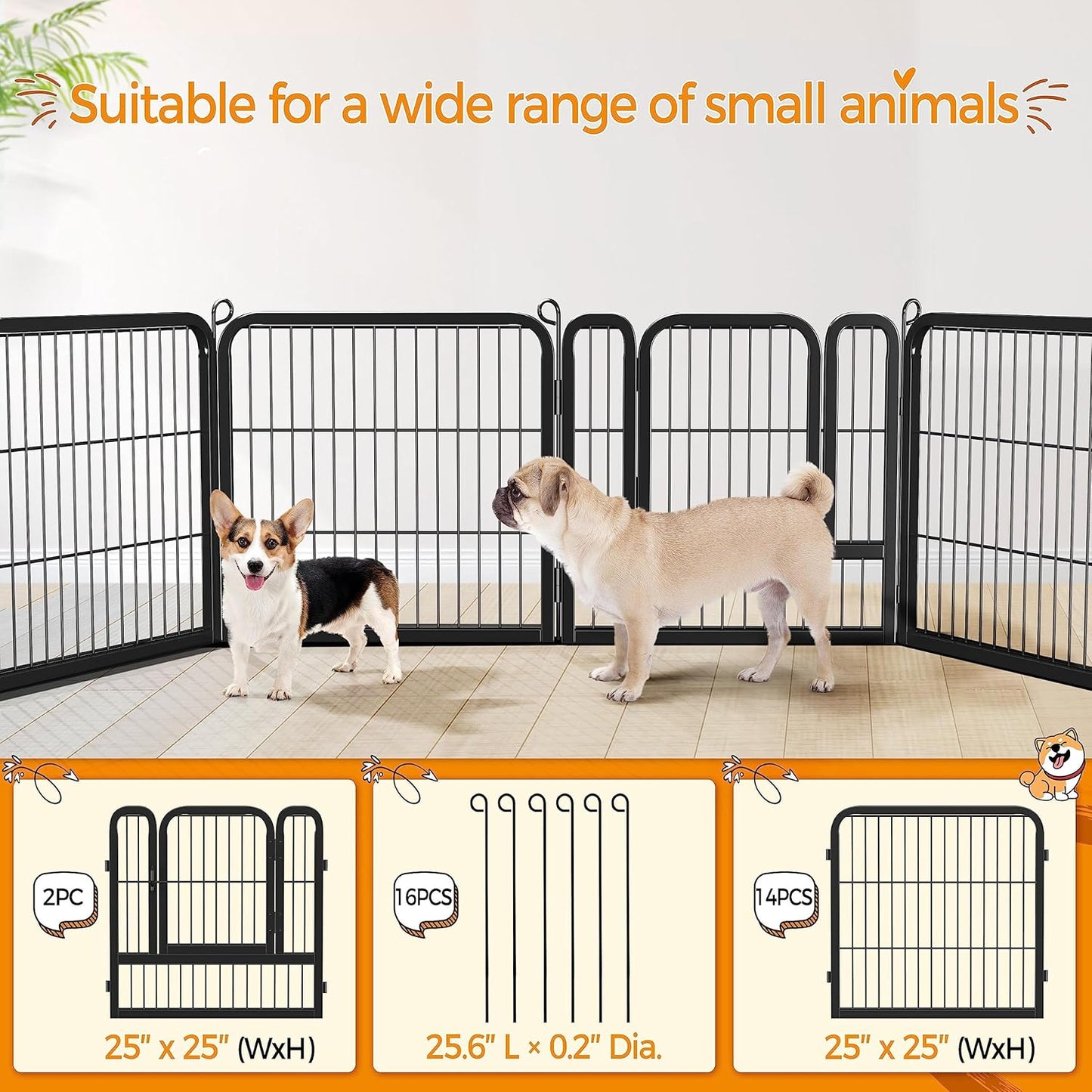 24/32/40-Inch 8/16/32 Panel Heavy Duty Pet Playpen Dog Exercise Pen Cat Fence with Door Puppy Rabbits Portable Play Pen,Outdoor/Indoor,Black