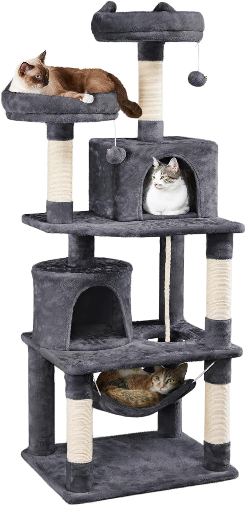 62.2 Inches Cat Tree Cat Towers Cat Condo with Platform & Hammock, Scratching Posts for Kittens Pet Play House with Plush Perch for Indoor Activity Relaxing