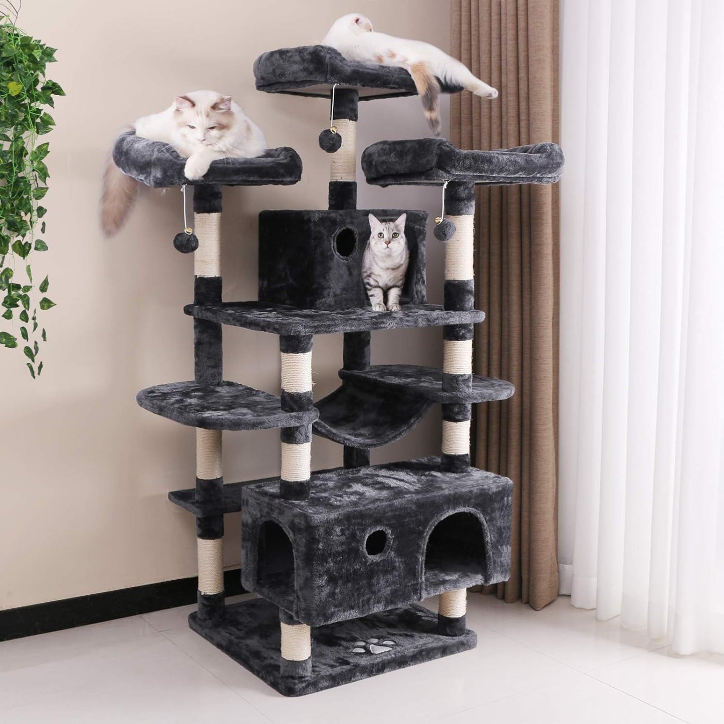 Large Cat Tree Condo with Sisal Scratching Posts Perches Houses Hammock, Cat Tower Furniture Kitty Activity Center Kitten Play House MMJ03