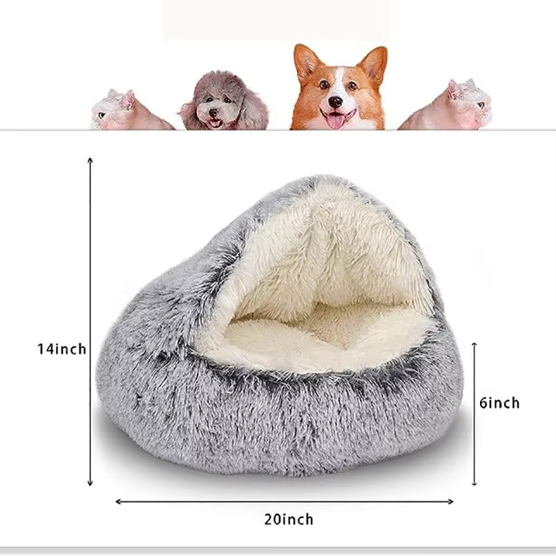 Soft Plush Pet Bed with Cover round Cat Bed Pet Mattress Warm Cat Dog 2 in 1 Sleeping Nest Cave for Small Dogs