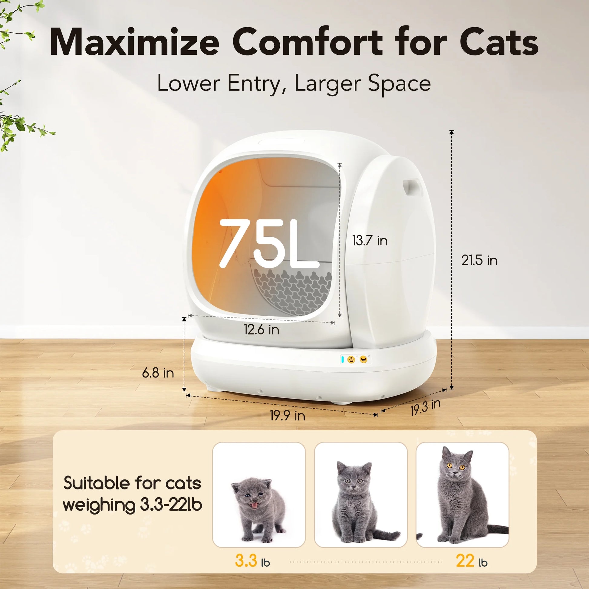 Smart Automatic Self-Cleaning Cat Litter Box, APP Control/Integrated Safety Protection,White