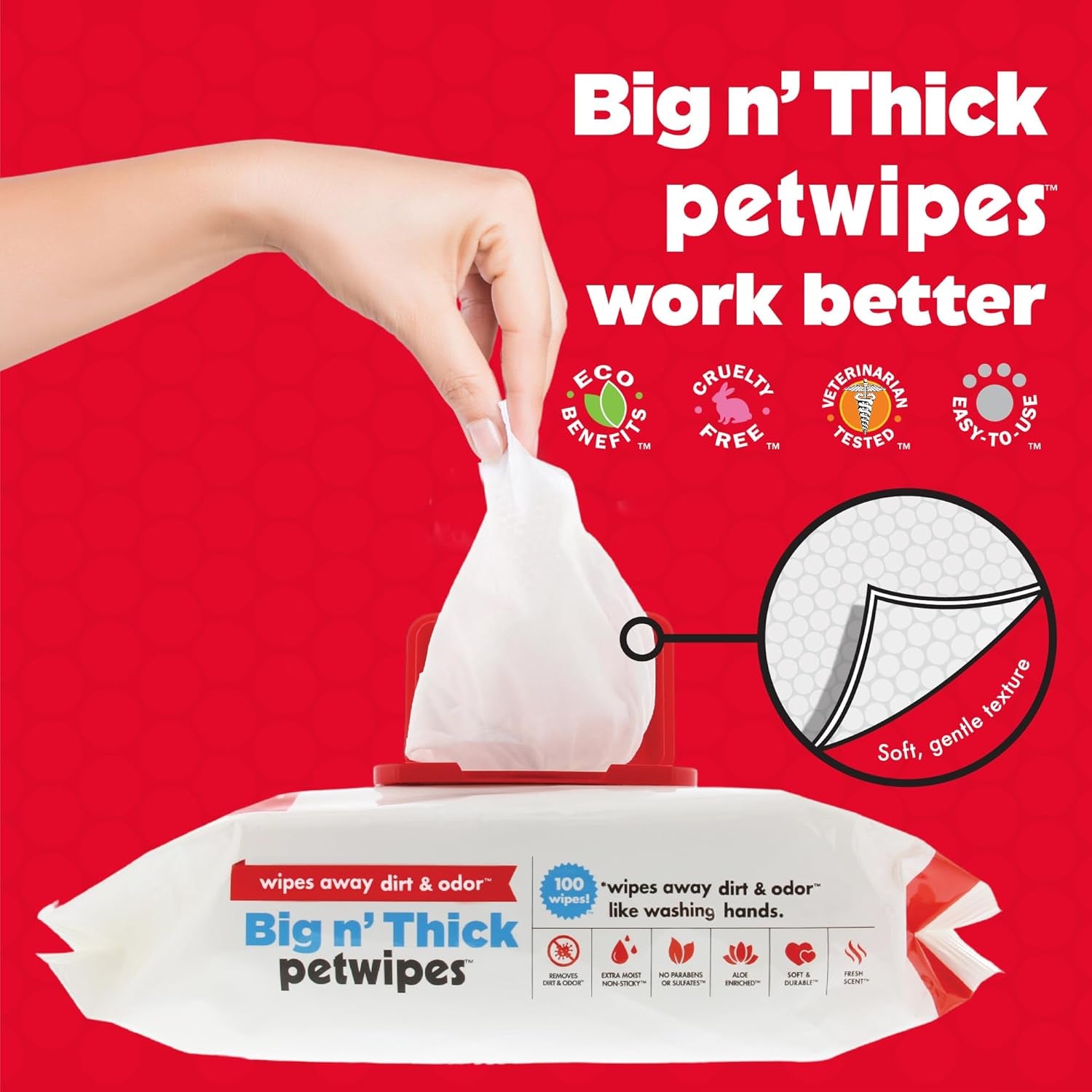 Pet Wipes for Dogs and Cats, 200 Large Wipes - Removes Dirt & Odor like Washing Hands - Cleans Ears, Face, Butt, Eye Area - Convenient, Ideal for Home or Travel - 2 Packs of 100 Wipes