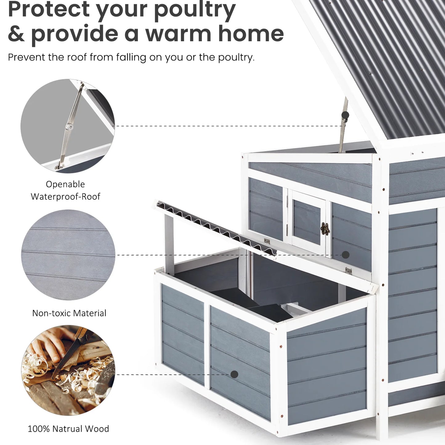 Chicken Coop 56" Large Wooden Chicken Hutch with 6 Nesting Boxes Outdoor Hen House Chicken Cage W/Ramps, Removable Tray for Easy Cleaning