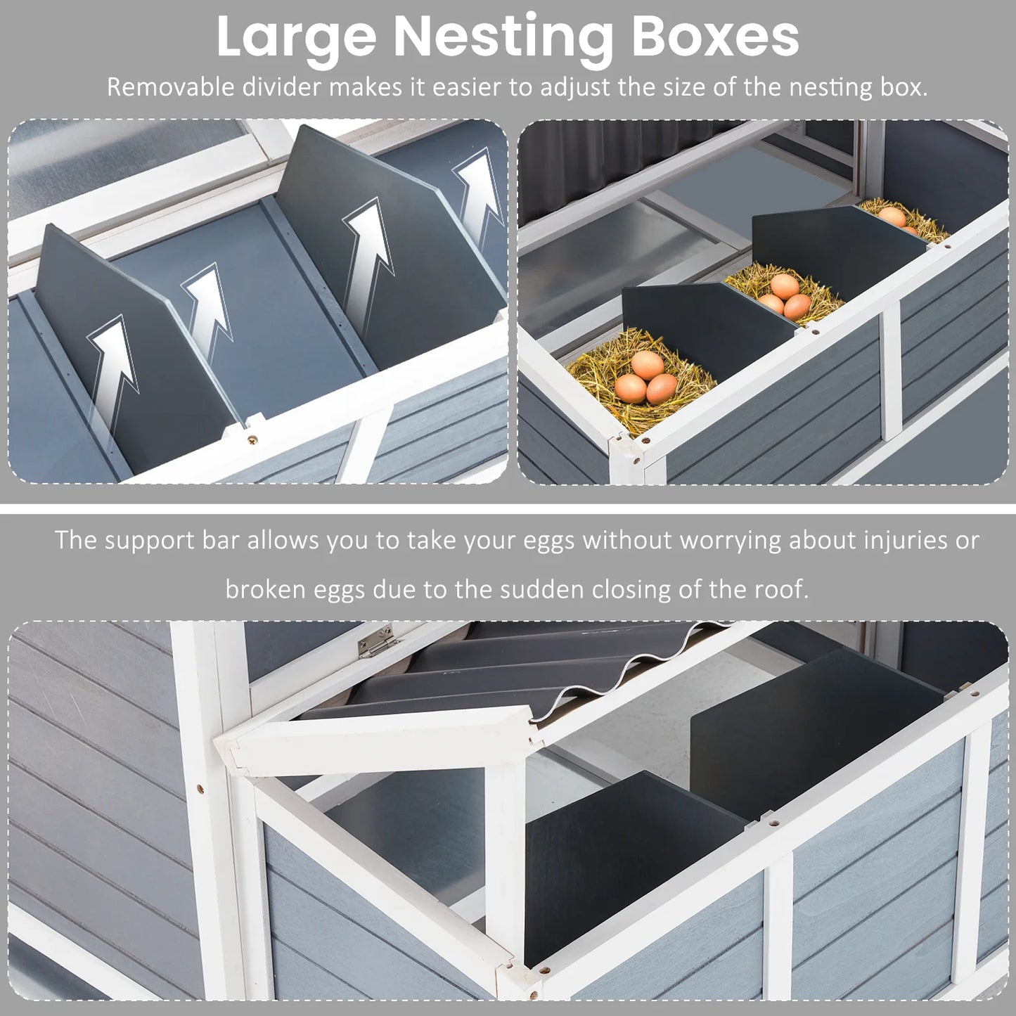 Chicken Coop 56" Large Wooden Chicken Hutch with 6 Nesting Boxes Outdoor Hen House Chicken Cage W/Ramps, Removable Tray for Easy Cleaning